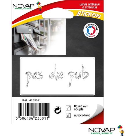 Sticker Pas de pub - modèle transparent Blanc - 80 x 40 mm - 4235011