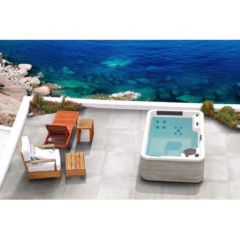Kinedo – Spa rigide 4 places rectangulaire 230x160x78 cm – 20 buses directionnelles et rotatives – Chromothérapie – Structure en acier – 750 L (1/3)