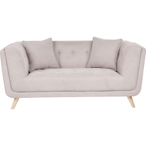 Sofa Taupe Fabric Upholstery 2 Seater Loveseat with Scatter Cushions Wooden Legs Retro Living Room Settee HABO (1/5)