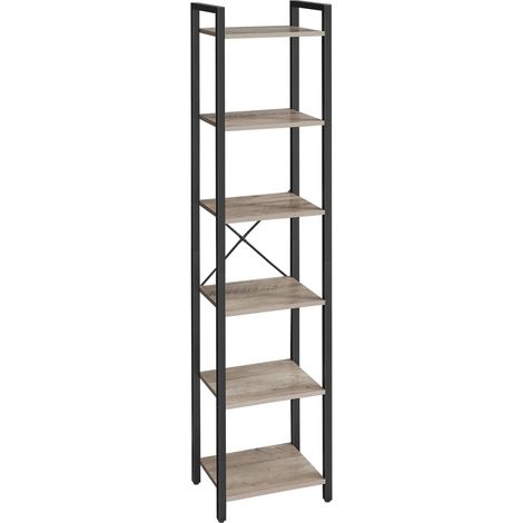 Étagère 6 Niveaux, Bibliothèque, Meuble de Rangement, pour Bureau, Salon, Chambre, 30 x 40 x 187,5 cm, Style Industriel, Grège Chiné et Noir d'encre (1/5)