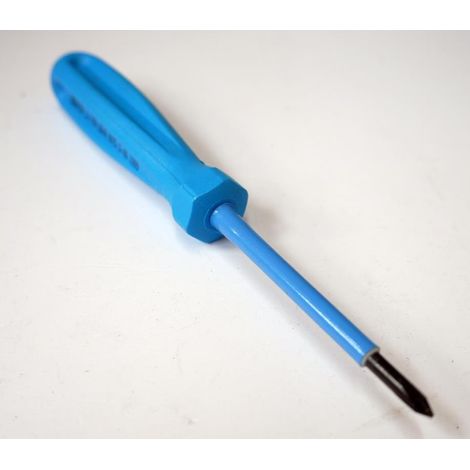 Tournevis cruciforme Phillips 4X75mm isolé 1000V manche bleu lame acier ATEX II PH0 DERANCOURT