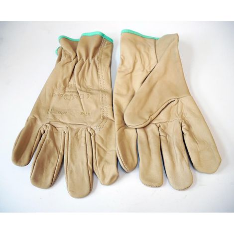 Paire de gants de protection beige en cuir pleine fleur taille 11 avec élastique de serrage DERANCOURT