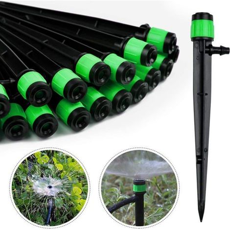 50x goutteurs micro-aspersion 360° réglables pour tuyau 4-6 mm – vert, 13 cm, débit ajustable (1/5)