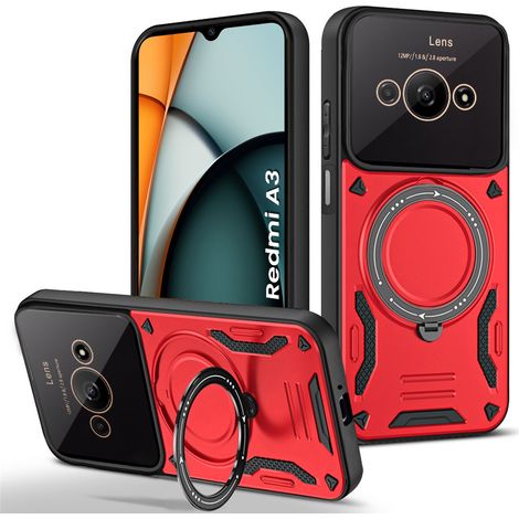 Custodia rinforzata per Xiaomi Redmi A3, con anello magnetico, colore rosso. (1/5)