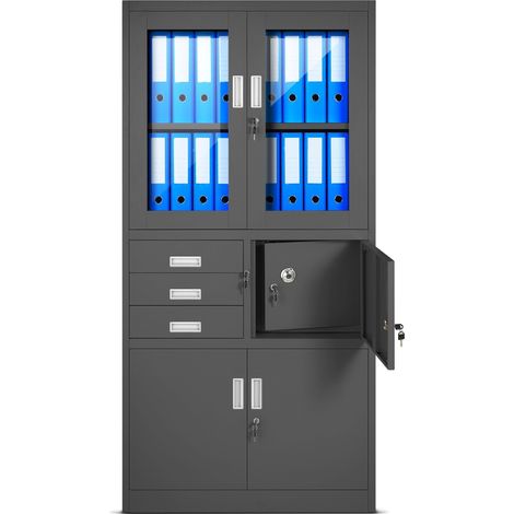 FILIP armoire de bureau en métal avec coffre-fort pour dossiers et documents, 900 x 1850 x 400 mm, anthracite