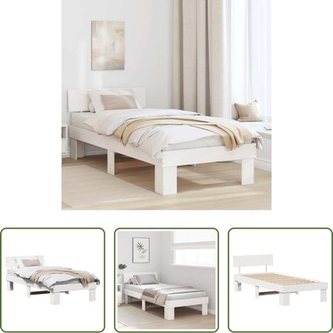 vidaXL Lit blanc -  Cadre de lit avec tête de lit Blanc 100 x 200 cm Pin massif (1/5)