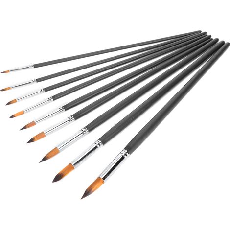 Ensemble de 9 pinceaux en nylon et laine pour peinture, aquarelle, gouache, acrylique et huile, noir (1/5)