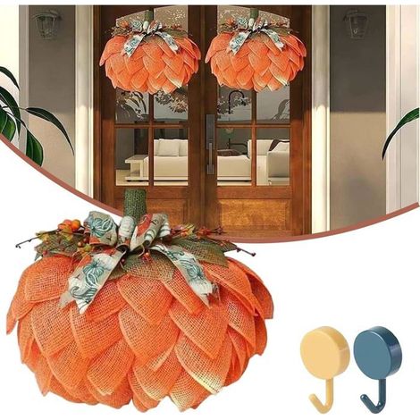 Les couronnes de citrouilles artisanales peuvent servir de décoration de porte d'entrée ou de décoration murale et conviennent pour Halloween, Noël et Thanksgiving. (1 pièce) (1/5)