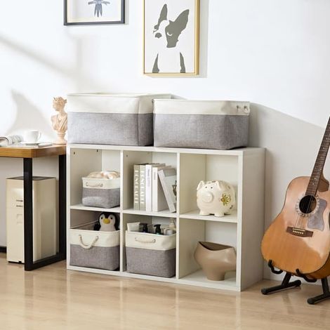 Boîte de rangement pour vêtements, paniers de rangement en tissu, bacs de rangement pliables pour jouets et armoires (XXL, gris et blanc) 1 pièce, 60 L