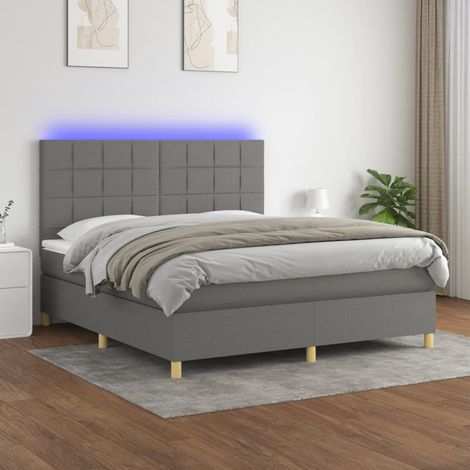 Sommier tapissier et matelas et LED Lit adulte Contemporain Gris foncé 180x200 cm Tissu 16710 (1/5)