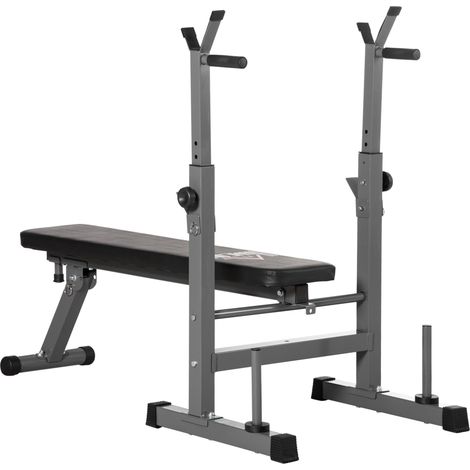 Foldable Adjustable Weight Bench with Barbell Rack in Grey for Home Gym Workouts (1/5)