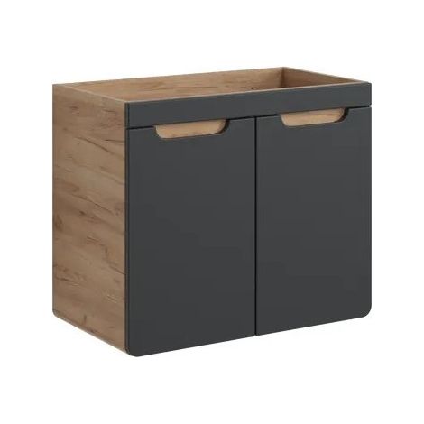 Möbelwaschtisch ERBANO – 2 Türen – 70 cm – Helles Eichenholz und Anthrazitgrau – Hängendes Design