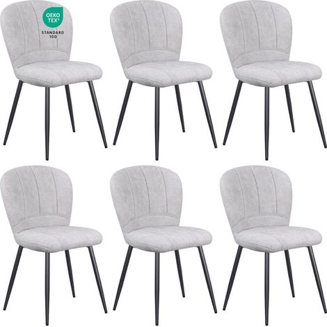 Chaises de salle à manger - WAFTING - Design Coquille - Lot de 6 - Revêtement chenille gris - Pieds métal (1/5)