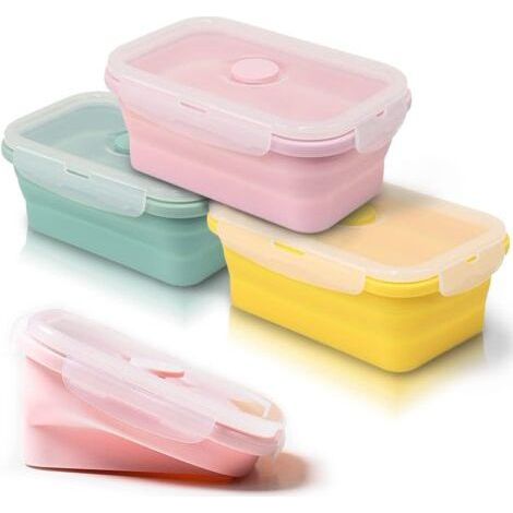QORVA-3 packs Récipients Pliables en Silicone Support Pliable conteneurs de Stockage de Nourriture Silicone Pliable Multicolore Alimentaires en pour Le Camping, la randonnée (551ML) (1/4)