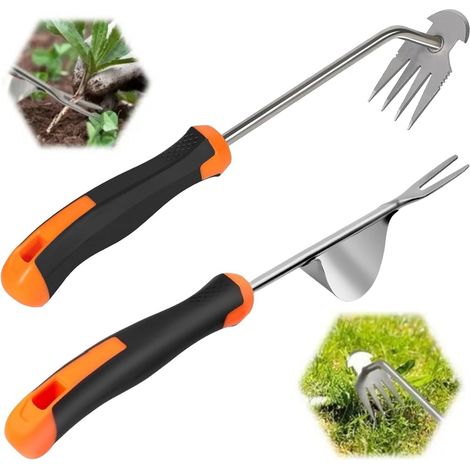 Désherbeur Manuel en Acier Inoxydable 2 Pièces Arrache Mauvaise Herbe Outil de Désherbage Manuel avec Poignée en Caoutchouc Outils (1/5)