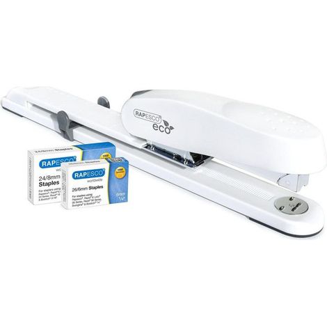 Rapesco 1481 790 ECO Agrafeuse Long Bras à grande capacité-Rechargement frontal Boîte de 1000 Agrafes 26-6-24-8 mm Blanc 148