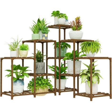 Support Plantes Intérieur Extérieur, Porte Plante Intérieur d'Angle, Étagère Plante en Bois pour 11 Pots, Porte Plante Extérieur Grand et Haut pour Jardin, Patio, Pelouse, Fenêtre (1/5)