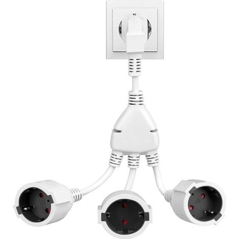 Double Prise, Aweohtle Fiche Double pour Prise 3-Fois Multiprise 3 en 1 Schuko Câble de Rallonge Court IP44 Protection pour Intérieur et Extérieur