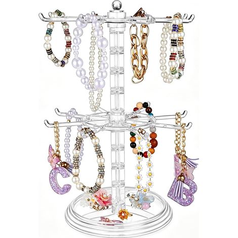 Présentoir Rotatif Transparent Pour Porte-Clés Présentoir À Bijoux À 2 Niveaux Avec Crochets Organisateur De Bracelets Et Rangement Accessoires Cheveux Pour Maison Bureau École (1/5)