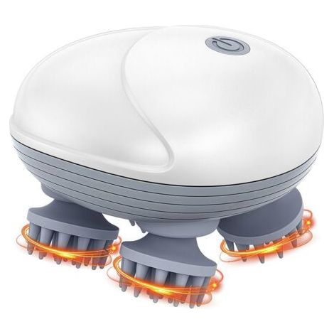 Masseur de Tête Électrique, Masseur de Cuir Chevelu pour avec 4 Têtes de Massage, IPX6 Étanche, 3 Modes de Pétrissage, Masseur Portable pour Chats, pour Massage Complet du Corps