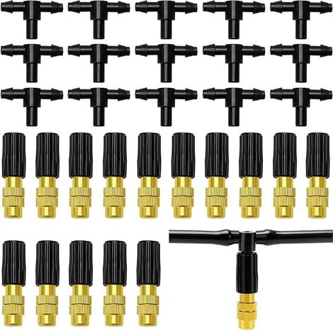15 Pièces Buse D'atomisation en Cuivre Réglable, Pulvérisation en Laiton, Arroseurs, Avec T-Connecteur, Pour l'Irrigation D'Arrosage de Jardin (1/5)