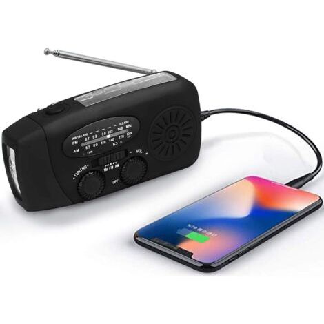 Solar-Notfall-Wetterradio, Anti-Erdbeben-Kit, Kurbel, selbstversorgend, AM/FM/WB, Kurbel-Überlebensradio, LED-Taschenlampe, 2000 mAh Akku für iPhone und Smartphones (Schwarz) (1/5)