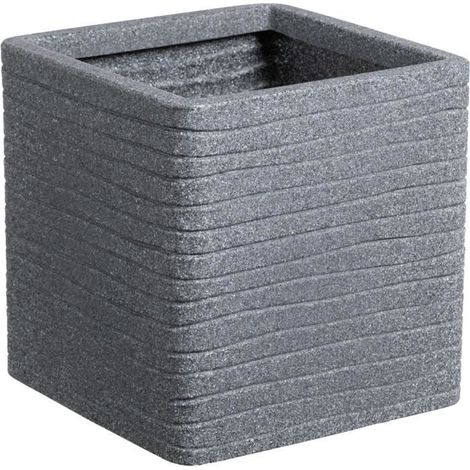 Flower pot - STRATA - Square - Banbury - 30.5cm x 30cm H - Ash color (1/2)