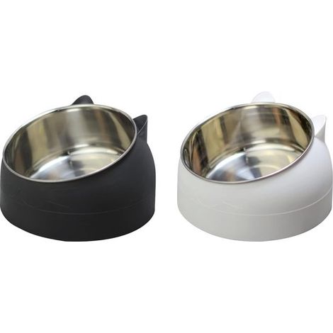 Comederos para perros y gatos, Patas biseladas de acero inoxidable, 2 x 200 ml, Resistente, Duradero, Antideslizante, Blanco y negro, Fabricado (1/5)