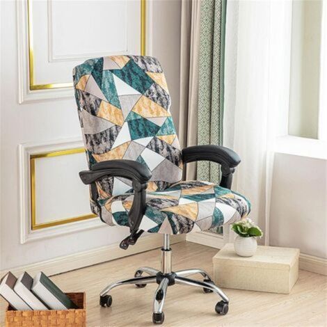 (Style géométrique) Housse de Chaise de Bureau Universelle Extensible, Style Simple Housse de Fauteuil Rotatif Lavable pour Chaise de Bureau Pivotante Ordinateur Gaming Accoudoirs Chaise
