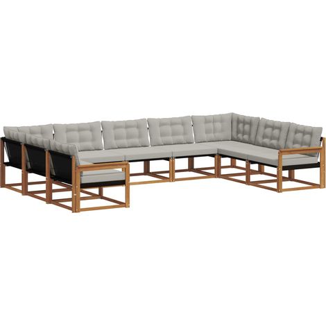 Ensemble de canapés d'extérieur 9 pcs  Salon de jardin Gris Naturel et Clair