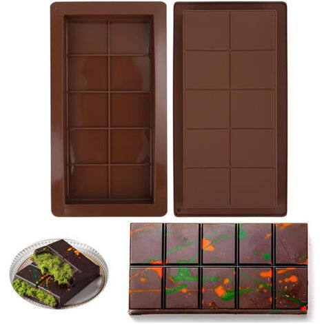 royaluxe-Lot De 3 Moule À Tablette De Chocolat Profond, Moule À Chocolat En Silicone, Moule À Tablette Chocolat, Moules À Chocolat Profonds, 25 × 14 × 2 cm (1/5)