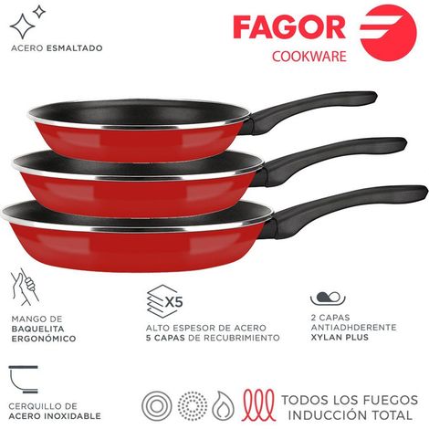 Optimax Bratpfanne Ø20+24+28cm emaillierter Stahl 1,5mm Fagor (1/4)