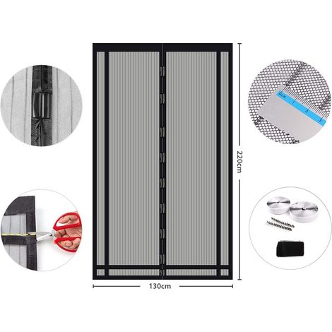 Sekey Magnet Fliegengitter Balkontür ohne Bohren, Insektenschutz Vorhang Zuschneidbar, 220 x 130cm / 220 x 120cm / 220 x 110cm / 210 x 130cm / 210 x 120cm / 210 x 110cm, Schwarz