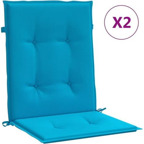 Un ensemble de deux coussins bleus pour chaise de jardin à dossier bas