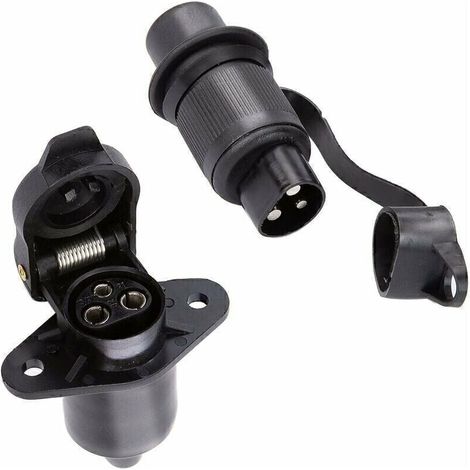 3-pin male and 3-pin female agricultural plug, 12V. 3-pin connector for agricultural vehicles, tractors, and trailers. Double 3-pin trailer plug with waterproof cap. (1/5)