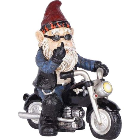 Nain de jardin JeiibrZui sur moto - 15 cm - 1 pièce - Multicolore - Statue d'extérieur résistante aux intempéries - Décoration amusante pour jardin, terrasse et balcon (1/5)