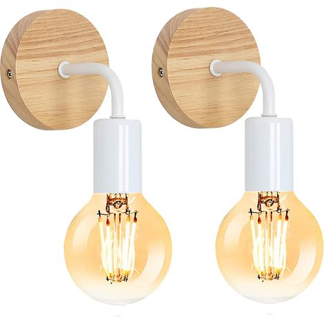 2x Aplique de Pared Industrial de Madera Reglable 360° E27 Estilo Retro Rústico para Baño, Cocina, Café, Bar, Isla de Cocina, Salón, Loft - Blanca (1/5)