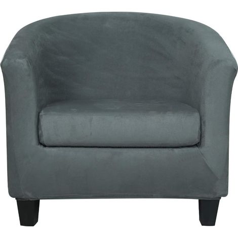 Set of 2 chair covers with stretch velvet cushion covers for armchairs, dining room, living room, office, reception, cafe, bar, counter (grey) (1/5)