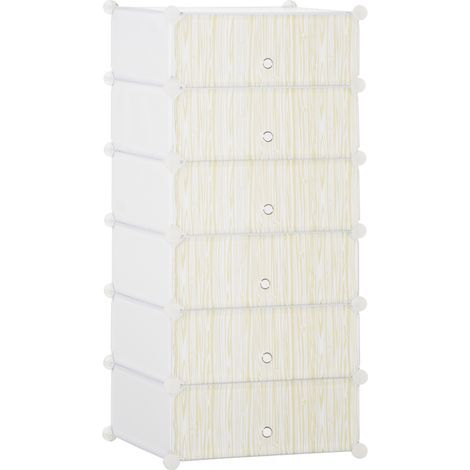 Armoire à chaussures modulable, meuble de rangement avec 6 cubes empilable en plastique, 49 x 36,5 x 108 cm blanc (1/5)