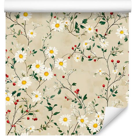 Daisy Creme- und Beige-Tapete für Wohn- und Schlafzimmer, 50 x 1000 cm (1/5)