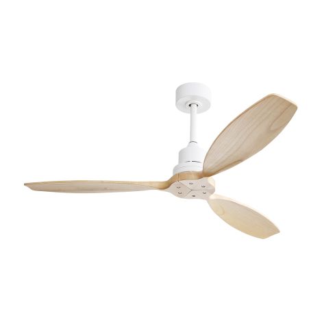 Deckenventilator ohne Licht 52 Zoll 132 cm mit Massivholzflügeln, DC Motor, 6 Stufen, Fernbedienung, reversibel, für Terrasse Wohnzimmer