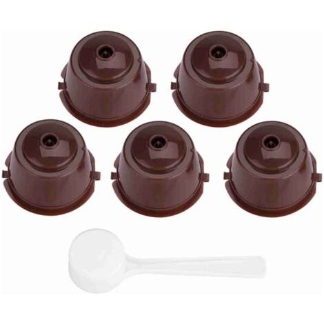 Cápsulas, 5 unidades, PP apto para alimentos y acero inoxidable 304, filtro de cápsula de café reutilizable, rellenable (marrón). (1/3)
