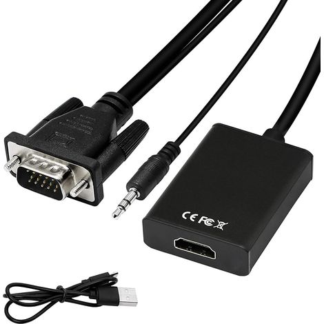 Adaptateur VGA vers HDMI 1080P VGA mâle vers HDMI Femelle convertisseur pour Ordinateur, Ordinateur de Bureau, Ordinateur Portable, PC, Moniteur, HDTV avec câble Audio et câble USB (1/5)
