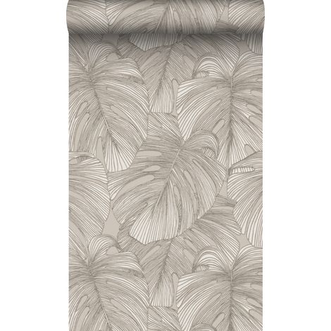 papier peint effet 3D feuilles gris chaud clair - Origin Wallcoverings (1/5)