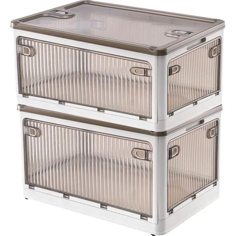 Ensemble de 2 Boîtes de Rangement avec Couvercle, 28 Litres, Empilables avec Roues, Pliables 5 Portes, Organisateur de Jouets, Meuble de Rangement (Blanc) (1/5)