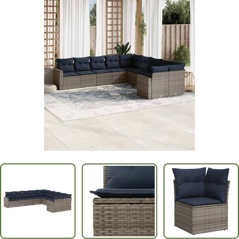 vidaXL Rattanmöbel - 10-tlg. Garten-Sofagarnitur mit Kissen Grau Poly Rattan (1/5)