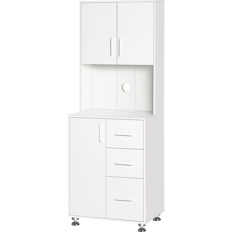 Buffet haut cuisine 3 portes 3 tiroirs plan de travail blanc 60x40x160 cm