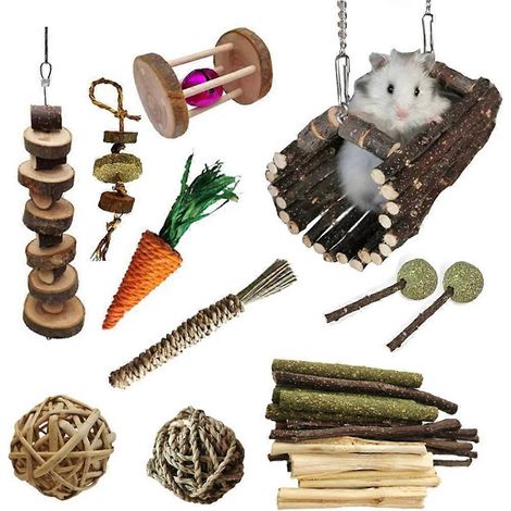 Lustiges Naturholz-Spielzeugset zum Kauen für Kleintiere, Maus, Rattanbälle