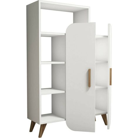 Dmora - Kommode Dgiavard, Wohnzimmerbuffet, Wohnzimmer-Sideboard, Moderne Küchen-Speisekammer, 90x32h132 cm, Weiß (1/5)
