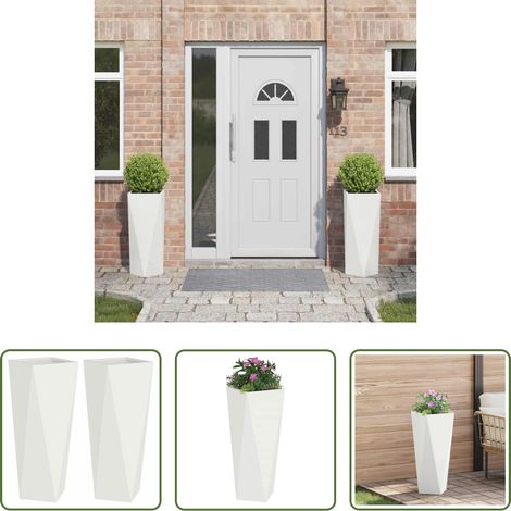 Terrassenpflanzer - Pflanzkübel 2 pcs Weiß 30 x 30 x 75 cm Stahl (1/5)